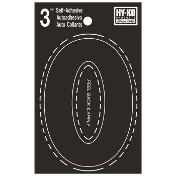 Hy-Ko 30400 Series 30410 Die-Cut Number, Character: 0, 3 in H Character, Black Character, Vinyl