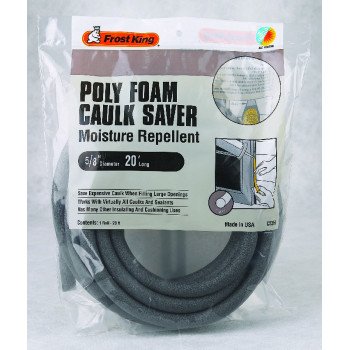 Frost King C23H Caulk Saver, 5/8 in Dia, 20 ft L, Polyfoam, Gray