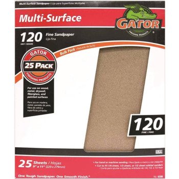 Gator 3263 Sanding Sheet, 11 in L, 9 in W, 120 Grit, Fine, Aluminum Oxide Abrasive