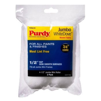 Purdy White Dove 14G624013 Jumbo Mini Roller Cover, 1/2 in Thick Nap, 4-1/2 in L, Dralon Fabric Cover