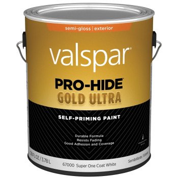 Valspar Pro-Hide Gold Ultra 6700 028.0067000.007 Latex Paint, Acrylic Base, Semi-Gloss Sheen, Super One Coat White