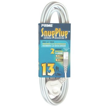 Prime SnugPlug EC920613 Extension Cord, 16/2 AWG Cable, 13 ft L, 13 A, 125 V, White