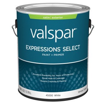 Valspar Expressions Select 4500 028.0045000.007 Latex Paint, Acrylic Base, Satin Sheen, White Base, 1 gal