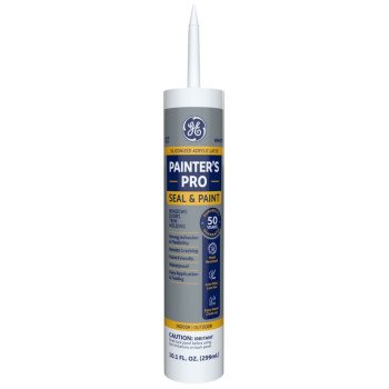 GE Painter's Pro Siliconized Acrylic 2874436 Caulk, White, 2 to 7 days Curing, 10 fl-oz Cartridge