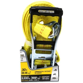 SmartStrap 167 Tie-Down, 2 in W, 30 ft L, Polyethylene, Yellow, 3333 lb, J-Hook End Fitting, Steel End Fitting