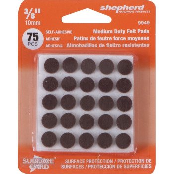 Shepherd Hardware 9949 Furniture Pad, Felt Cloth, Brown, 3/8 in Dia, Round