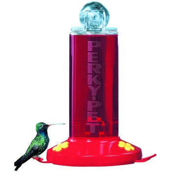 Perky-Pet 217 Bird Feeder, Window-Mount, 8 oz, 3-Port/Perch, Acrylic/Plastic, Clear/Red, 8.4 in H