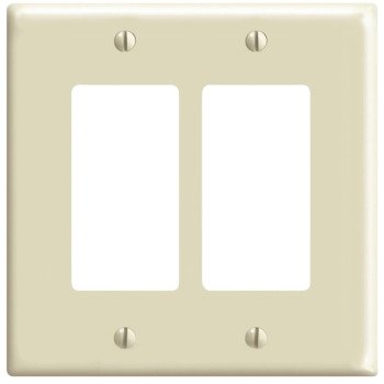 Leviton 80609-I Wallplate, 3-1/8 in L, 4.94 in W, 2-Gang, Thermoset Plastic, Ivory, Smooth