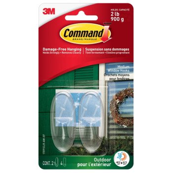 Command 17093CLR-AWC Window Hook, 4 lb, 1-Hook, Plastic, Clear, 1/EA