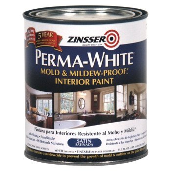 Zinsser 02704 Kitchen and Bath Paint, Satin, White, 1 qt, Can, Water