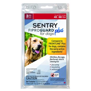 SENTRY Fiproguard Plus 03162 Flea and Tick Squeeze-On, Liquid, Pleasant, 3 Count
