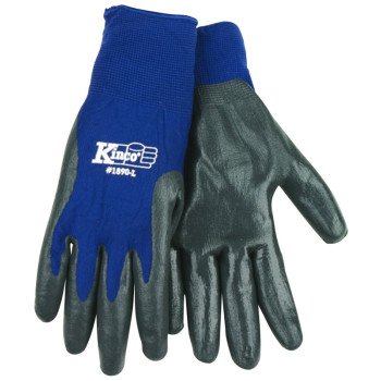 Kinco 1890-M High-Dexterity Work Gloves, Men's, M, Knit Wrist Cuff, Nitrile Coating, Nylon Glove, Gray/Navy Blue