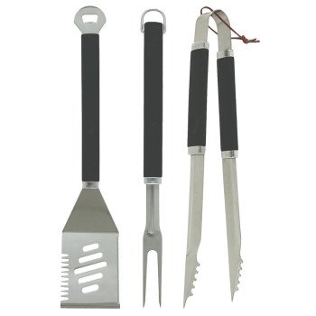 Mr. BAR-B-Q 02465YNST Tool Set, Stainless Steel, Plastic Handle, Comfort-Grip Handle