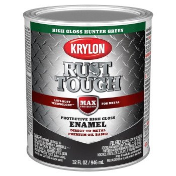 Krylon Rust Tough K09714008 Rust Preventative Paint, Gloss, Hunter Green, 1 qt, 400 sq-ft/gal Coverage Area