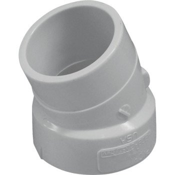 Canplas 192561 Street Pipe Elbow, 1-1/2 in, Spigot x Hub, 22.5 deg Angle, PVC, White