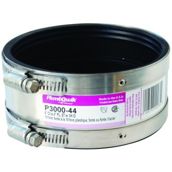 Fernco P3000-44 Transition Coupling, 4 in, PVC, SCH 40 Schedule, 4.3 psi Pressure