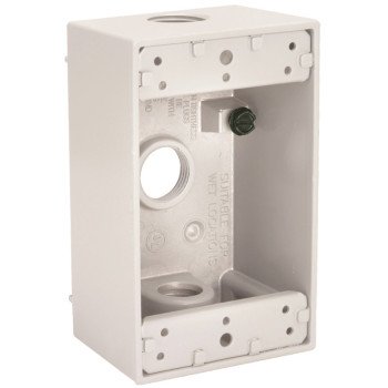 Hubbell 5320-6 Weatherproof Box, 3-Outlet, 1-Gang, Aluminum, White, Powder-Coated