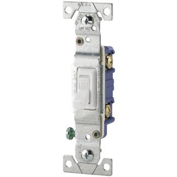 Eaton Wiring Devices 1301-7W Toggle Switch, White, 15 A, 120 V, 4.2 in L x 1.3 in W x 1.103 in D Dimension