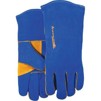 ForneyHide 53423 Welding Gloves, Men's, XL, Gauntlet Cuff, Leather Palm, Blue, Reinforced Crotch Thumb, Leather Back