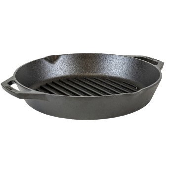 Lodge L10GPL Grill Pan, 12 in Dia, Iron, Black, Round, Iron Handle, Dual Handle