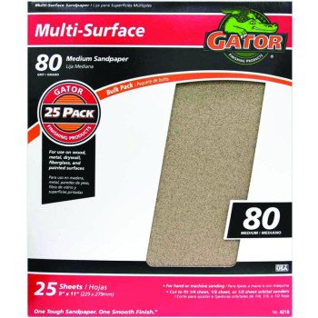 Gator 3265 Sanding Sheet, 11 in L, 9 in W, 80 Grit, Medium, Aluminum Oxide Abrasive