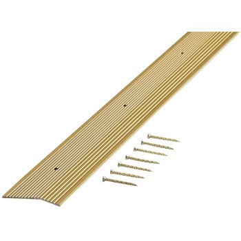 M-D 79251 Carpet Trim, 72 in L, 2 in W, Fluted Surface, Aluminum, Satin Brass