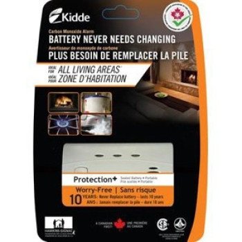 Kidde C3010-CA Carbon Monoxide Alarm, 10 ft, 4 to 15 min 400 ppm Response, LED Display, 85 dB, Alarm: Audio