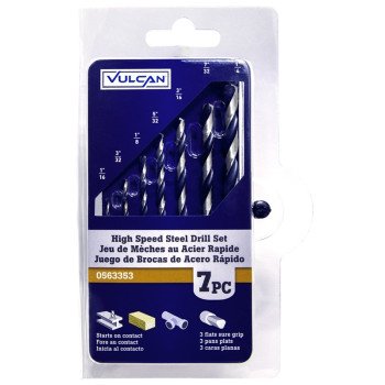 Vulcan 887000OR Carded Drill Bit Set, 7-Piece, High Speed Steel, Black Oxide/Polished