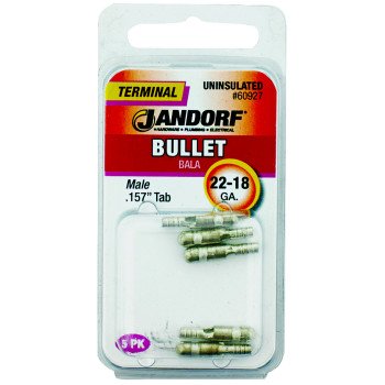 Jandorf 60927 Bullet Terminal, 600 V, 22 to 18 AWG Wire, Copper Contact, 5/PK