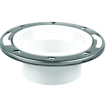 Oatey 43495 Closet Flange, 3 or 4 in Connection, Solvent Weld, White PVC, Stainless Steel Ring, For: 3 in, 4 in Pipes