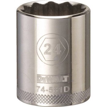 DEWALT DWMT74581OSP Drive Socket, 24 mm Socket, 1/2 in Drive, 12-Point, Steel, Polished Chrome Vanadium