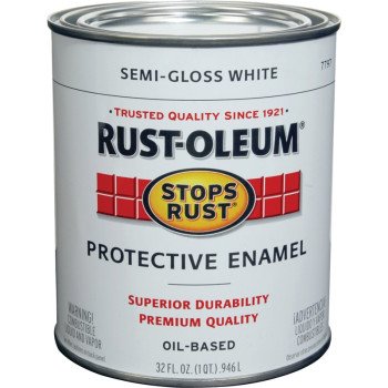 Rust-Oleum Stops Rust 7797502 Enamel Paint, Oil, Semi-Gloss, White, 1 qt, Can, 50 to 100 sq-ft/qt Coverage Area