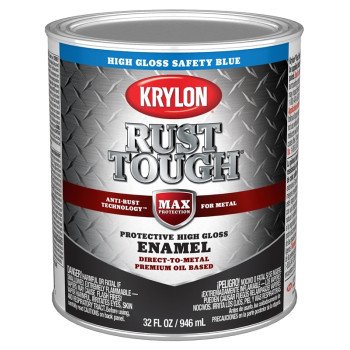 Krylon Rust Tough K09715008 Rust Preventative Paint, Gloss, Safety Blue, 1 qt, 400 sq-ft/gal Coverage Area