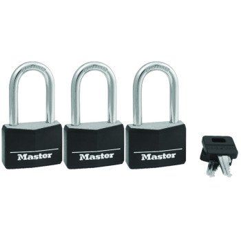 Master Lock 141TRILF Padlock, Keyed Alike Key, Large Shackle, 1/4 in Dia Shackle, 1-1/2 in H Shackle, Steel Shackle