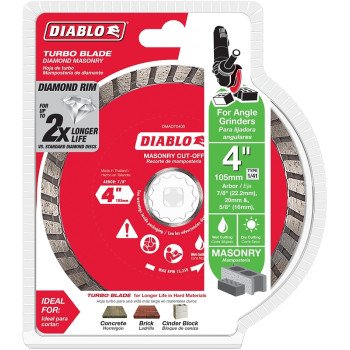 Diablo DMADT0400 Cut-Off Disc, 4 in Dia, 7/8 in, 5/8 in, 20 mm Arbor, Diamond Cutting Edge, Turbo Rim