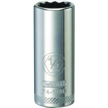 DEWALT DWMT74139OSP Drive Socket, 1/2 in Socket, 3/8 in Drive, 12-Point, Vanadium Steel, Polished Chrome