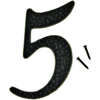 HY-KO DC-3/5 House Number, Character: 5, 3-1/2 in H Character, 2 in W Character, Black Character, Aluminum