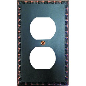 Amerelle 90DVB Receptacle Wallplate, 4-5/16 in L, 3 in W, 1 -Gang, Metal, Aged Bronze