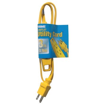 Prime EC840603 Utility Extension Cord, 16/3 AWG Cable, 3 ft L, 13 A, 125 V, Yellow