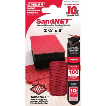 Diablo DND234100S10N Hand Sander Refill Sheet, 2-3/4 in L, 5 in W, 100 Grit, Ceramic Abrasive