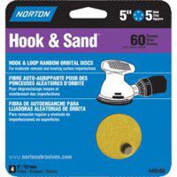 NORTON 49168 Sanding Disc, 5 in Dia, Coated, P60 Grit, Coarse, Aluminum Oxide Abrasive, Heavy-Duty Backing