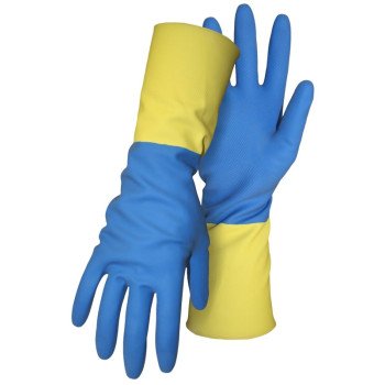 Boss 55L Gloves, L, 13 in L, Gauntlet Cuff, Latex Coating, Neoprene Glove, Blue/Yellow