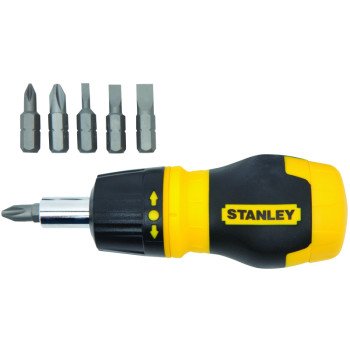 STANLEY 66-358 Ratcheting Screwdriver, 5-in-1 Drive, 4-1/2 in OAL, Rubber Handle, Ergonomic Handle