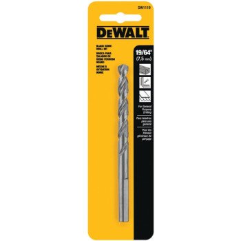 DEWALT DW1119 Jobber Drill Bit, 19/64 in Dia, 4.38 in OAL, Parabolic Flute, 19/64 in Dia Shank, Round Shank