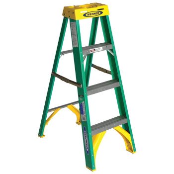 WERNER 5904 Step Ladder, 8 ft Max Reach H, 3-Step, 225 lb, Type II Duty Rating, 3 in D Step, Fiberglass, Yellow