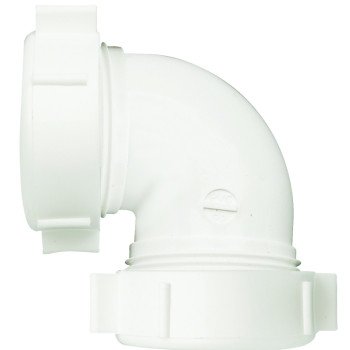 Plumb Pak PP55-5W Drain Pipe Elbow, 1-1/2 in, Slip-Joint, Polypropylene, White