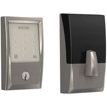 Schlage BE Series BE489WBV CEN 619 Electronic Deadbolt, Satin Nickel, Residential, 1 Grade, Metal, Keypad Included