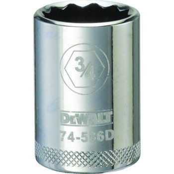 DEWALT DWMT74586OSP Drive Socket, 3/4 in Socket, 1/2 in Drive, 12-Point, Steel, Polished Chrome Vanadium