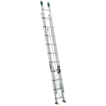 Louisville AE4220PG Extension Ladder, 240 in H Reach, 225 lb, 20-Step, 1-1/2 in D Step, Aluminum