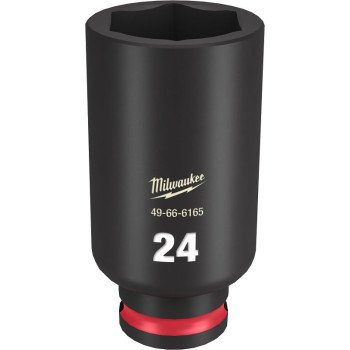 Milwaukee SHOCKWAVE Impact Duty Series 49-66-6165 Deep Impact Socket, 24 mm Socket, 3/8 in Drive, Square Drive, 6-Point